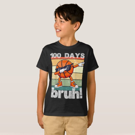 100 Days Of School Bruh Funny Kids Boys Dabbing Ba Tシャツ (正面フル)