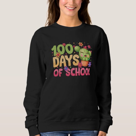100 Days of School Cactus  for Kids Teachers 100th スウェットシャツ (正面)
