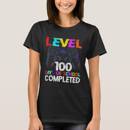100 Days of School Completed Gamer Boy Level 100 C Tシャツ (正面)