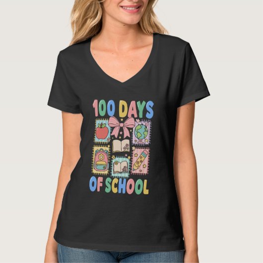 100 Days of School Coquette 100 Days Smarter 100th Tシャツ (正面)