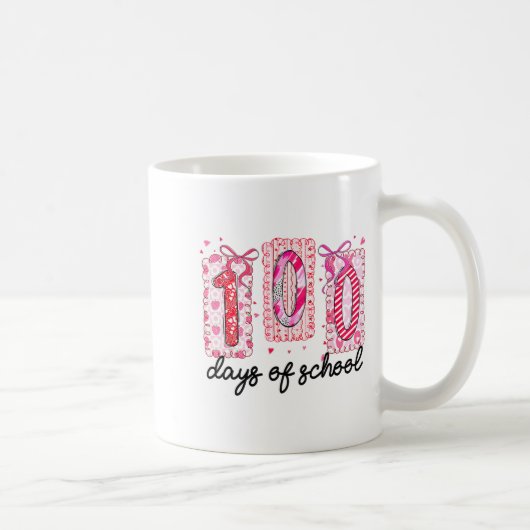 100 Days Of School Coquette Valentine Girls Teache コーヒーマグカップ (右)