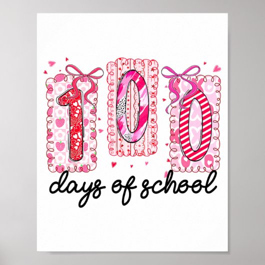 100 Days Of School Coquette Valentine Girls Teache ポスター (正面)