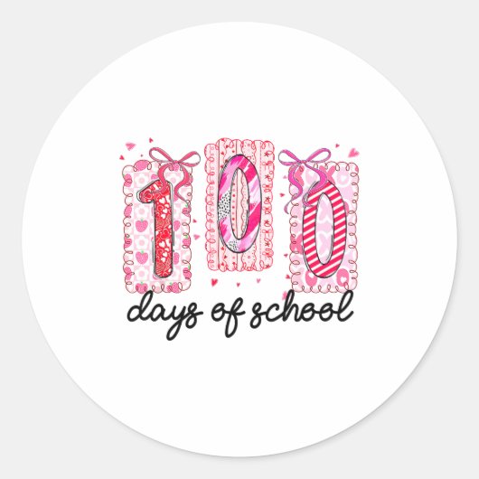 100 Days Of School Coquette Valentine Girls Teache ラウンドシール (正面)
