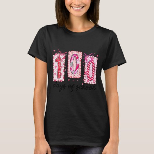 100 Days Of School Coquette Valentine Girls Teache Tシャツ (正面)