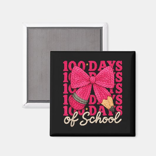 100 Days Of School Crochet Bow Pencil 100th Day Of マグネット (正面/裏面)