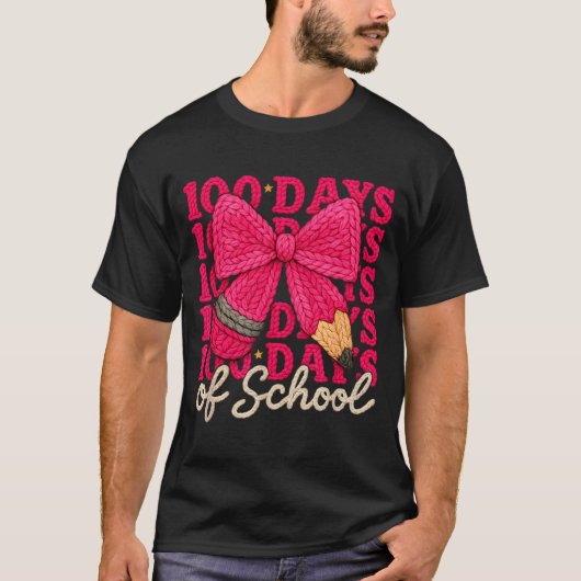 100 Days Of School Crochet Bow Pencil 100th Day Of Tシャツ (正面)