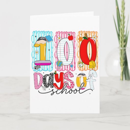 100 Days of School Cute Colorful 100th Day カード (正面)