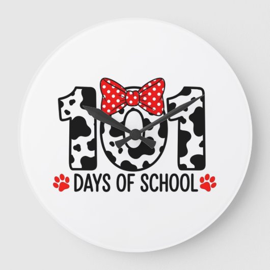 100 Days of School Dalmatian Dog Boy Kid 100th Day ラージ壁時計 (正面)