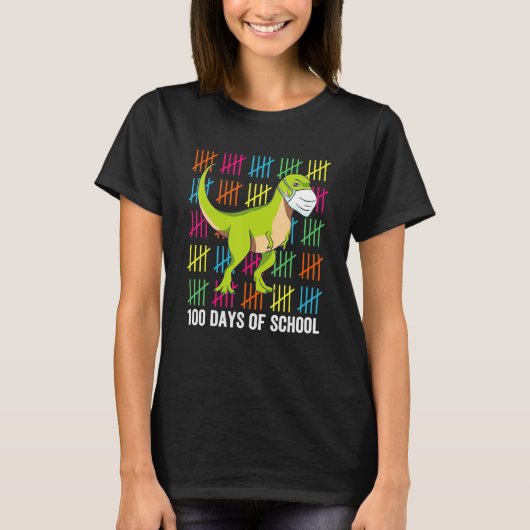 100 Days Of School Dinosaur Mask Fun Teacher Boys  Tシャツ (正面)