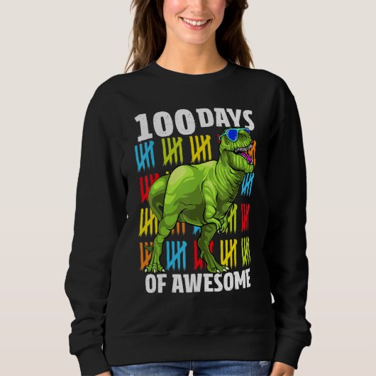 100 Days Of School Dinosaur Rex Dino Kids Boys 100 スウェットシャツ (正面)