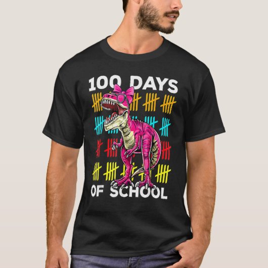 100 Days Of School Dinosaur Rex Dino Kids Boys 100 Tシャツ (正面)