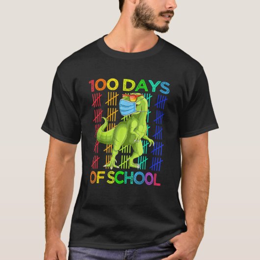 100 Days Of School Dinosaur Rex Wearing Mask Smart Tシャツ (正面)