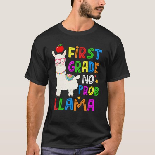 100 Days of School First Grade No Probllama Llama Tシャツ (正面)