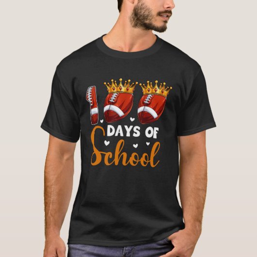 100 Days Of School Football 100th Day Boys Kids Tシャツ (正面)