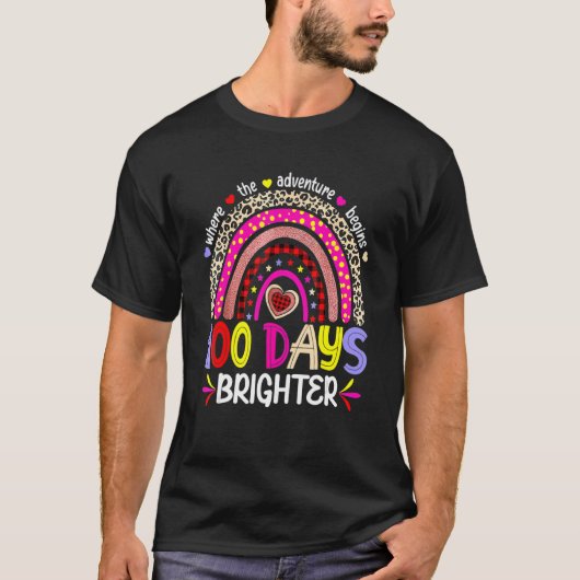 100 Days Of School For Brighter Teacher Rainbow Le Tシャツ (正面)