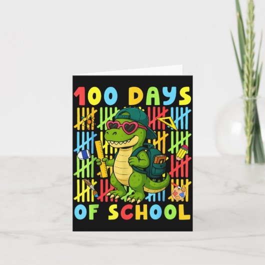 100 Days Of School Funny Dinosaur T-rex Boy Girl T カード (正面)
