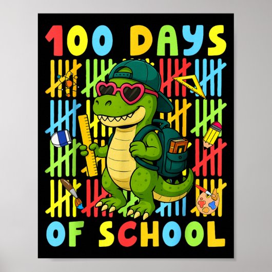 100 Days Of School Funny Dinosaur T-rex Boy Girl T ポスター (正面)