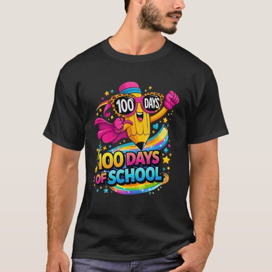 100 Days of School Funny Pencil Kids Teacher 100th Tシャツ (正面)