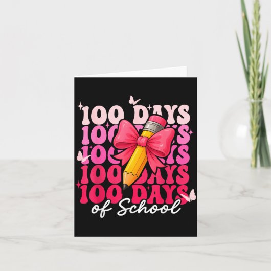 100 Days Of School Girls Coquette Bow 100th Day Of カード (正面)