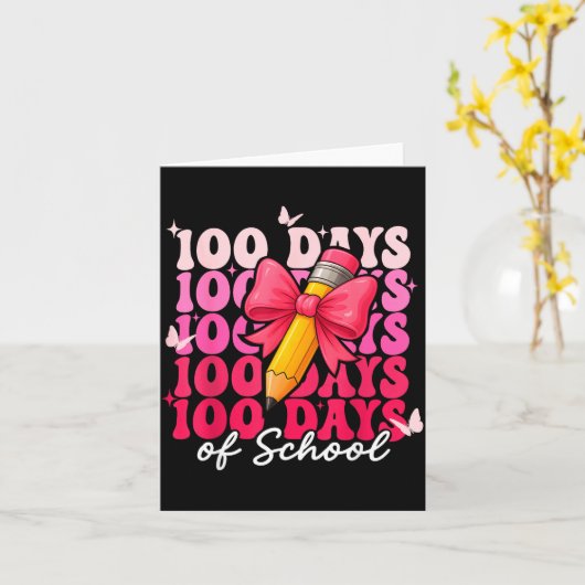 100 Days Of School Girls Coquette Bow 100th Day Of カード (黄色い花)
