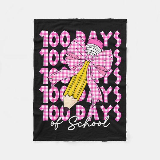 100 Days Of School Girls Coquette Bow 100th Day Of フリースブランケット (正面)