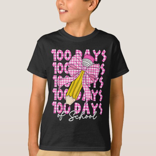 100 Days Of School Girls Coquette Bow 100th Day Of Tシャツ (正面)