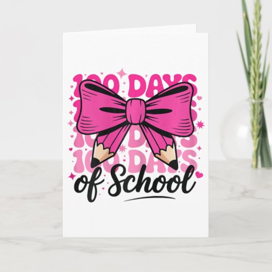 100 Days Of School Girls Teacher Coquette Bow Kids カード (正面)