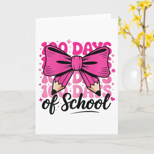 100 Days Of School Girls Teacher Coquette Bow Kids カード (黄色い花)