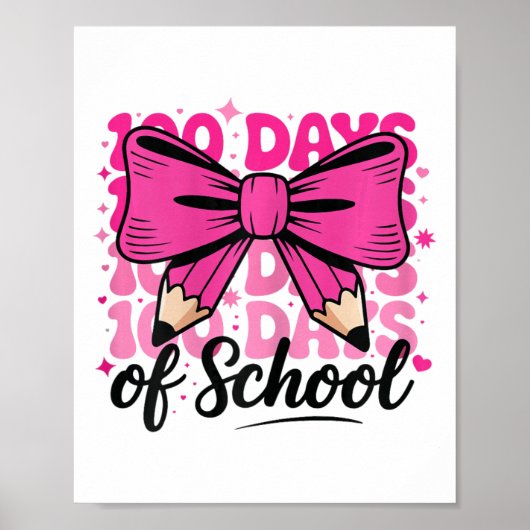 100 Days Of School Girls Teacher Coquette Bow Kids ポスター (正面)