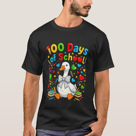 100 Days of School Goose Funny Goose 100 Days Kids Tシャツ (正面)