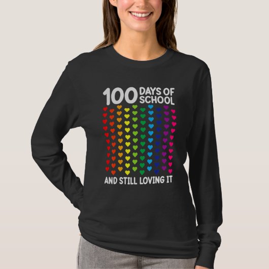 100 Days Of School Heart Teacher Kids Students Tシャツ (正面)