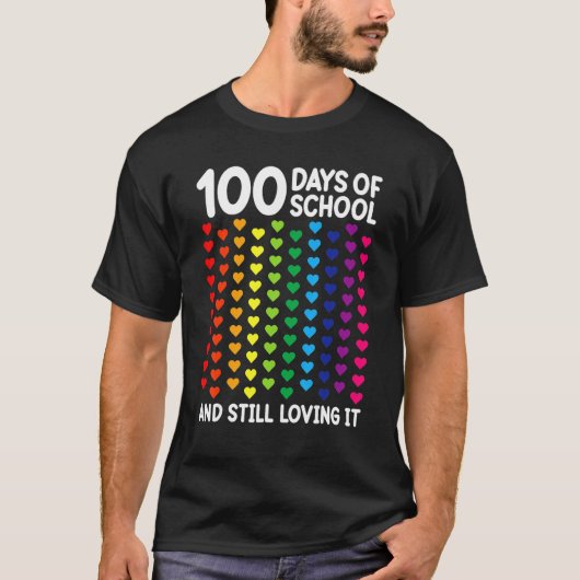 100 Days Of School Heart Teacher Kids Students Tシャツ (正面)