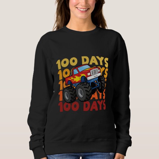 100 Days of School Kids Monster Truck Boys and Gir スウェットシャツ (正面)