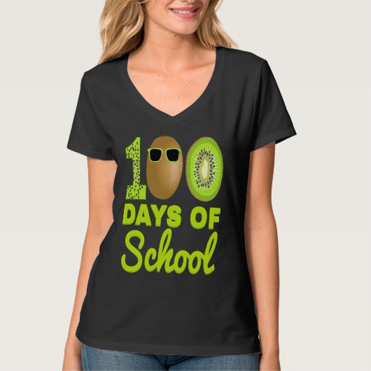 100 Days of School Kiwi Funny Food Fruit Lover Tea Tシャツ (正面)