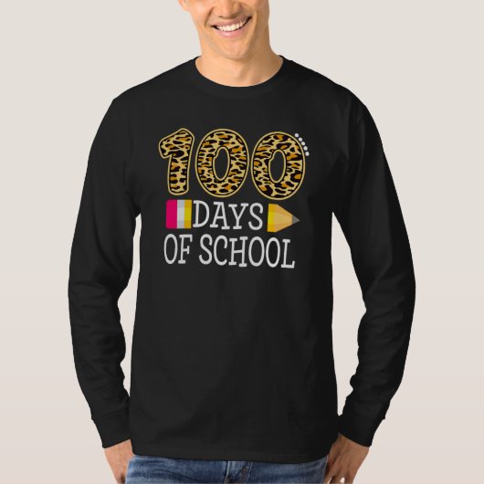 100 Days Of School Leopard Happy 100th Day Of Scho Tシャツ (正面)
