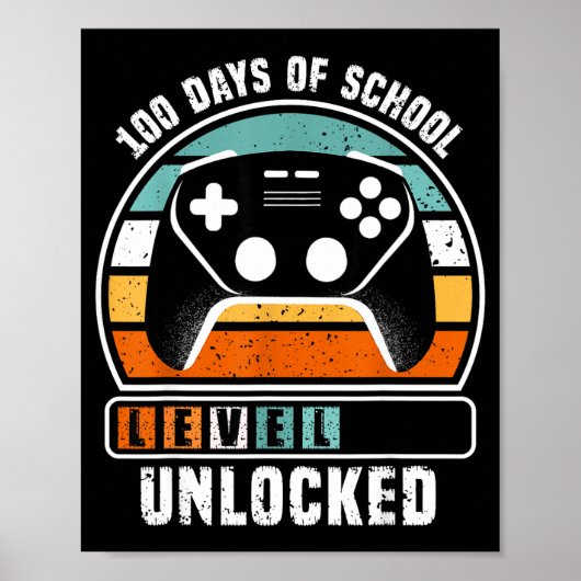 100 Days Of School Level Unlocked Funny Gamers Boy ポスター (正面)