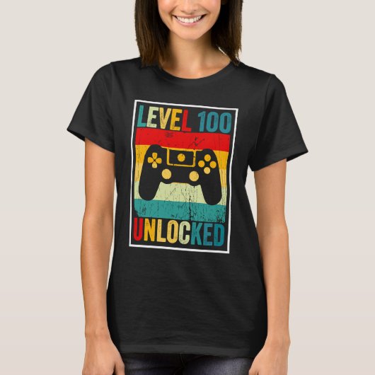 100 Days Of School Level Unlocked Gamer Video Game Tシャツ (正面)