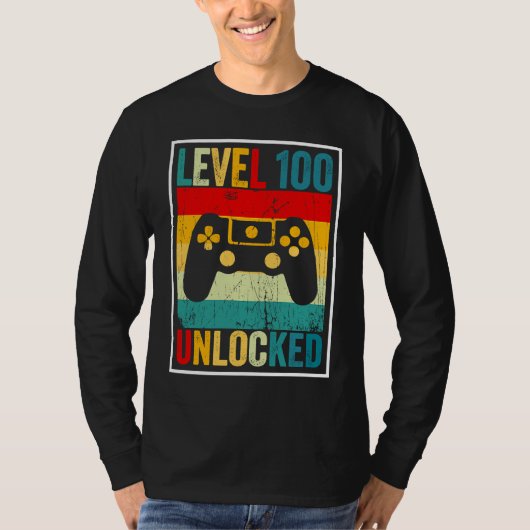 100 Days Of School Level Unlocked Gamer Video Game Tシャツ (正面)
