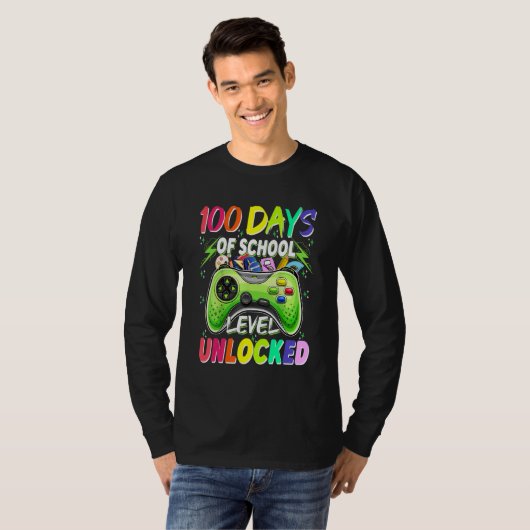 100 Days of School Level Unlocked Video Games Game Tシャツ (正面フル)