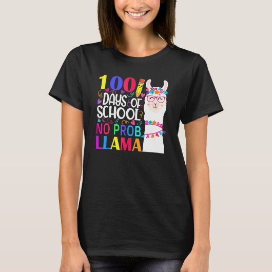 100 Days Of School Llama No Probllama Teacher Vint Tシャツ (正面)