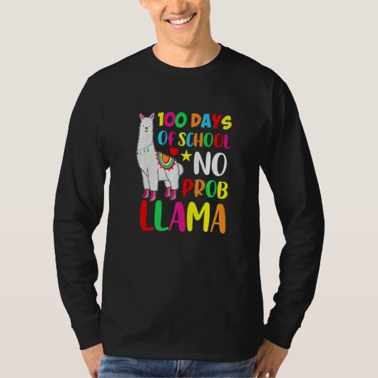 100 Days Of School No Prob Llama 100 Days Of Scho Tシャツ (正面)