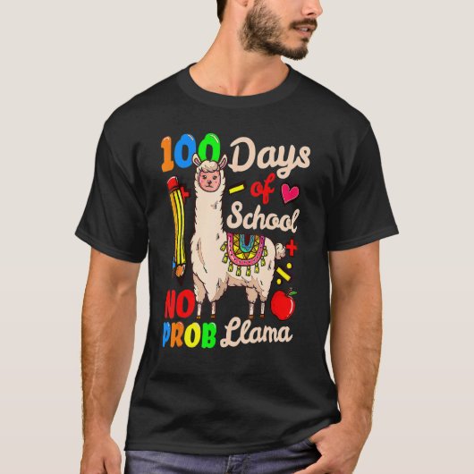 100 Days Of School No Prob Llama Cute 100th Day Te Tシャツ (正面)