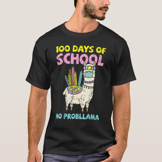 100 Days Of School No Prob Llama Cute 100th Day Te Tシャツ (正面)