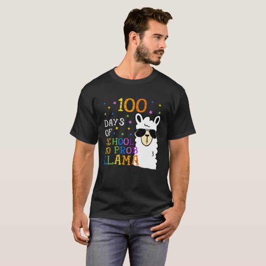 100 Days Of School No Prob llama Llama Teacher 100 Tシャツ (正面フル)