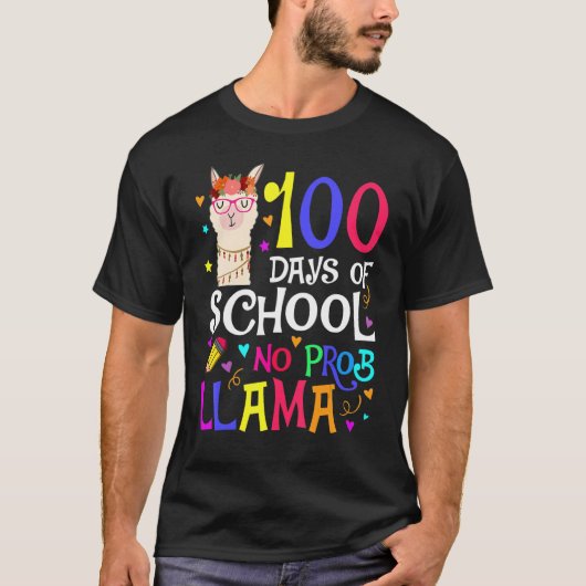 100 Days Of School No Prob Llama Llama Teacher And Tシャツ (正面)