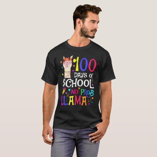100 Days Of School No Prob Llama Llama Teacher And Tシャツ (正面フル)