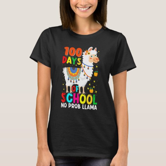 100 Days Of School No Prob Llama Llama Teacher And Tシャツ (正面)