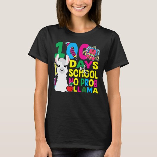 100 Days Of School No Prob-llama Llama Teacher And Tシャツ (正面)