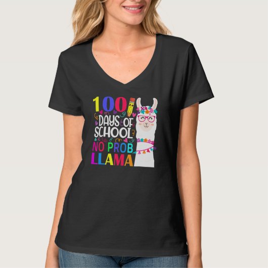 100 Days Of School No Prob Llama Llama Teacher And Tシャツ (正面)