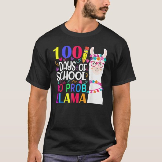 100 Days Of School No Prob Llama Llama Teacher And Tシャツ (正面)